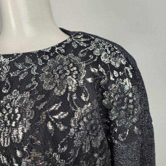 Vintage Benee By Lori Ann Black Lace Metallic Drop Waist Midi Dress Size 11/12 - Picture 4 of 12